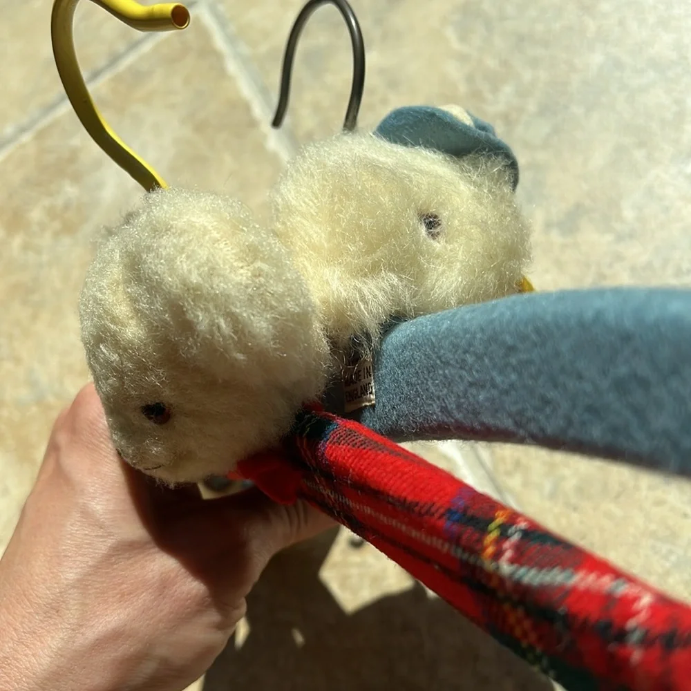RARE Vintage Children Kids Clothing Coat Hanger Teddy Bear face 3D felt & duck